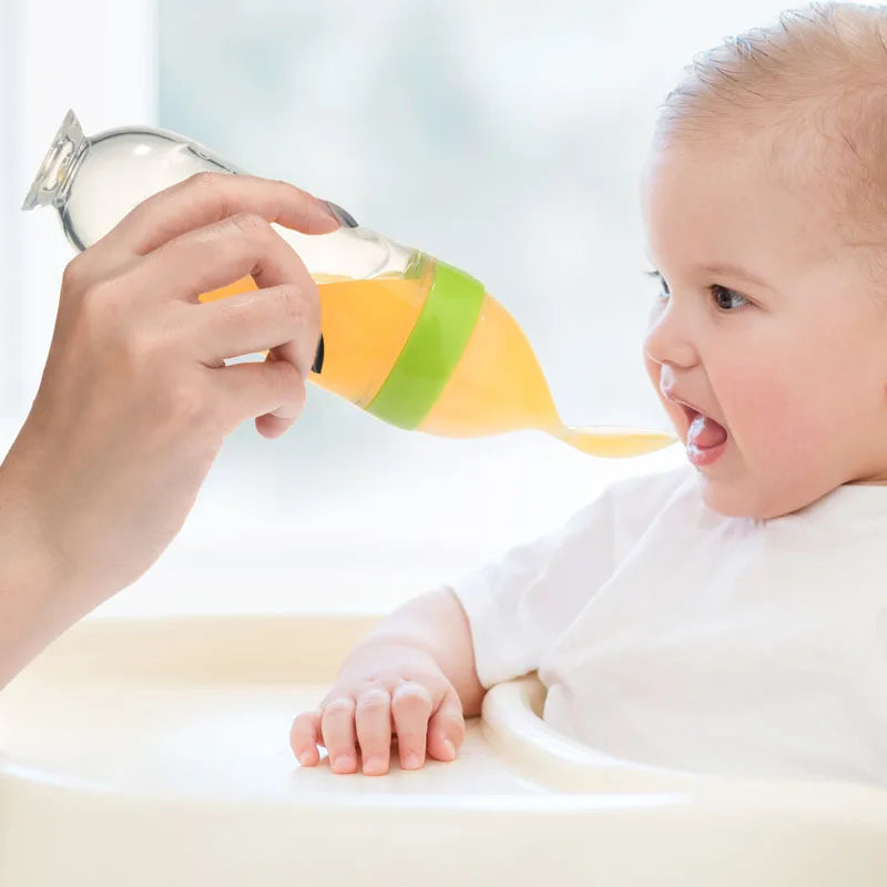 Colher alimentadora de garrafa com silicone para bebê recém-nascido com espremedor